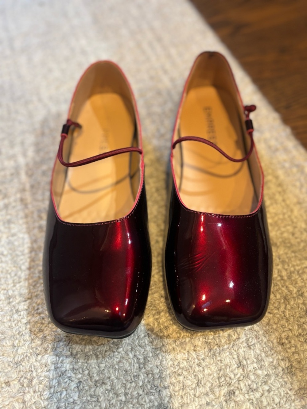 Patent Mary Jane Flats in Deep Burgundy